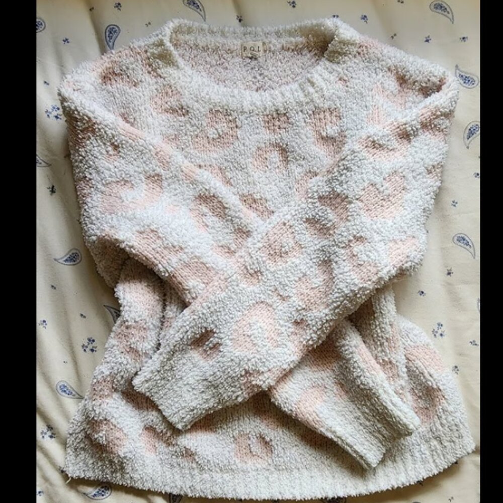 Fuzzy Cream & Pink Cheetah Print Pullover Sweater